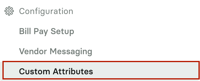 The Configuration section of the settings sidebar with Custom Attributes highlighted